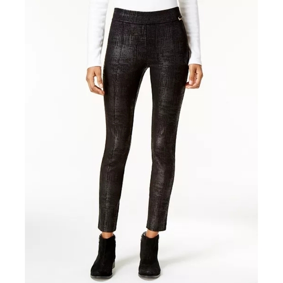 Calvin Klein Women's Black Power Stretch Textured Coated Leggings Size 0X - Picture 1 of 10